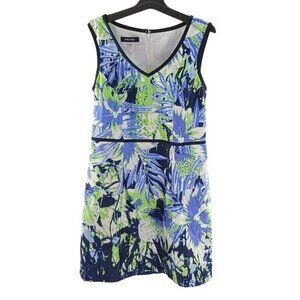 Nine West Dress Sleeveless A Line V Neck Tropical Floral Womens Size 6